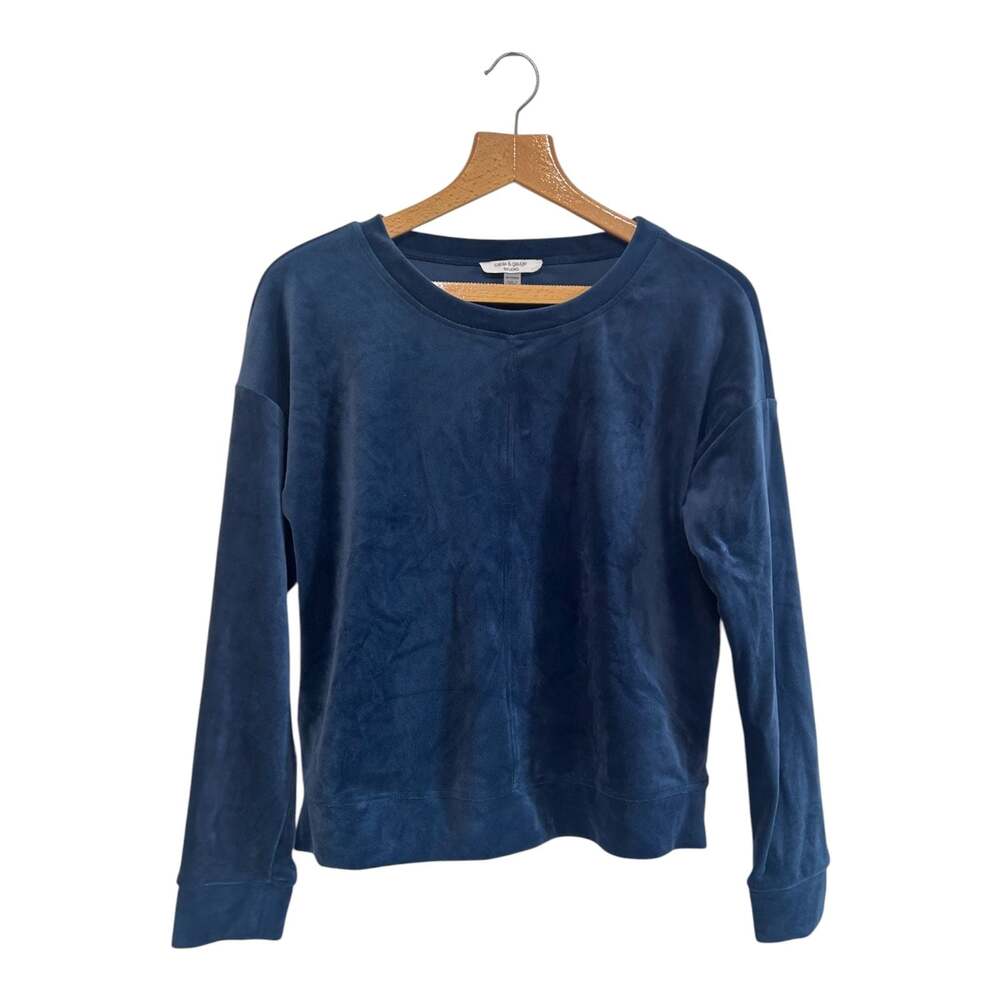 Cable & Gauge Studio Navy Blue Velour Long Sleeve Crewneck Pullover Sweatshirt